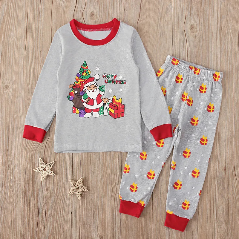 Baby Clothing - Gray Santa Claus Print Kids Pajamas