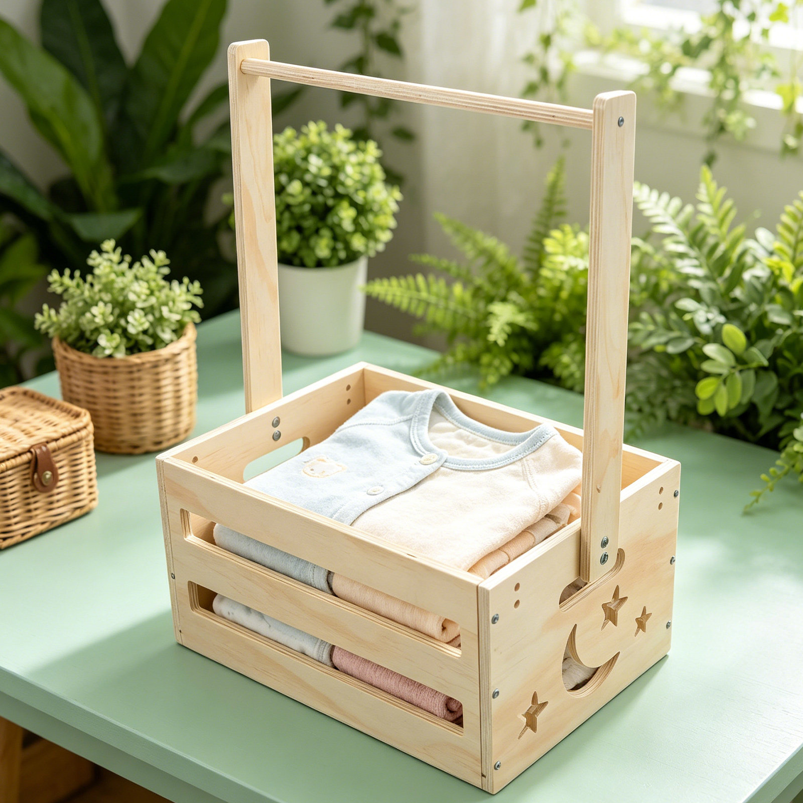 Portable Wood Laundry Hamper B - Baby Clothing Keepsake ulasan dan harga